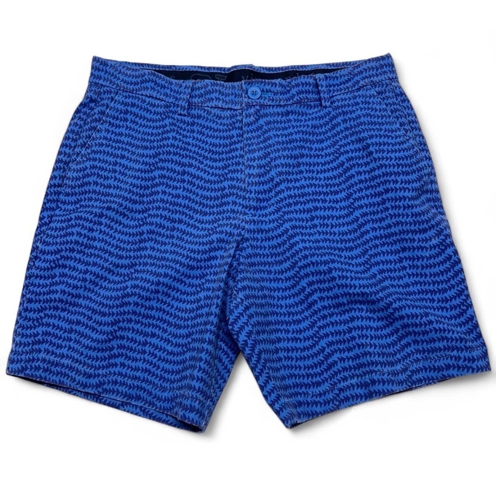 Vineyard Vines Performance Shorts Mens 32 Blue Geometric Wave Print Chino Golf